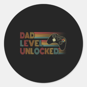 Sticker Rond Nouveau Papa Chemise Papa Niveau Déverrouillé Jeu