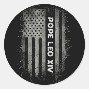 Sticker Rond Nouveau Pape Leo Xiv Robert Premier Drapeau Améric