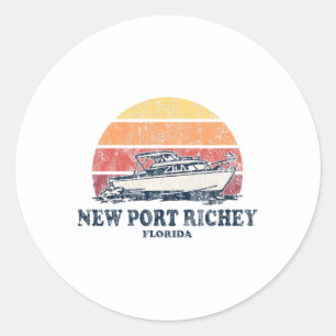 Sticker Rond Nouveau Port Richey Fl Bateau Vintage les années 7