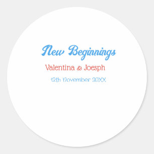 Sticker Rond nouveaux débuts couple mariage nom date bleu rétro