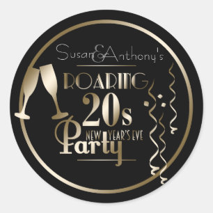 Sticker Rond Nouvel An 2020 Roaring 20s Gold Retro Thème