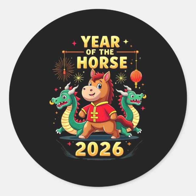 Sticker Rond Nouvel An chinois 2026 Année du Cheval  (Devant)