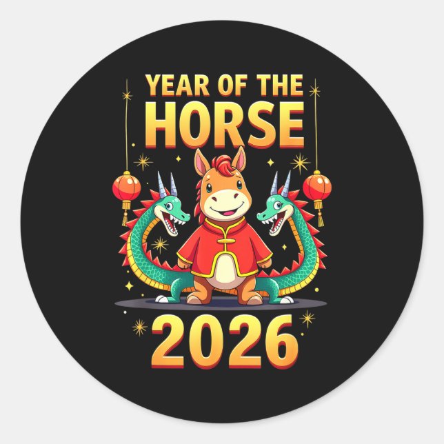 Sticker Rond Nouvel An chinois 2026 Année du Cheval  (Devant)