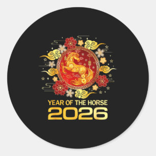 Sticker Rond Nouvel An chinois 2026 Année du Cheval Bonne Année