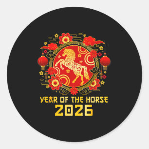Sticker Rond Nouvel An chinois 2026 Année du Cheval Bonne Année
