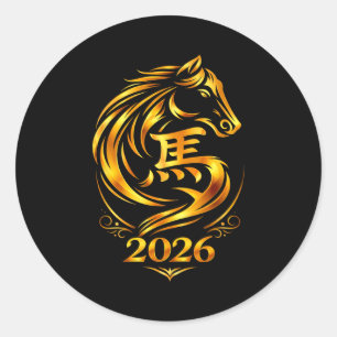 Sticker Rond Nouvel an chinois 2026 cheval de feu
