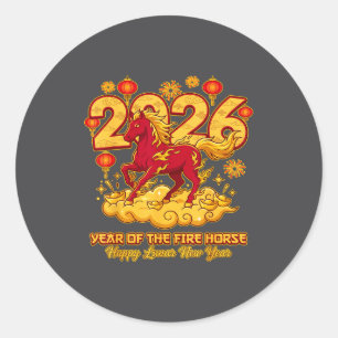Sticker Rond Nouvel An chinois 2026 du cheval du zodiaque lunai