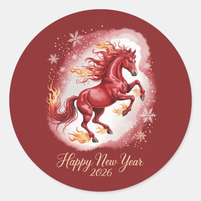 Sticker Rond Nouvel An chinois du Cheval 2026 (Devant)
