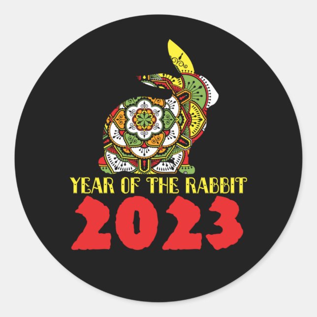 Sticker Rond Nouvel An chinois du lapin 2023 (Devant)