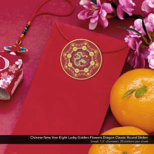 Sticker Rond Nouvel An Chinois Huit Fleurs D'Or Lucky Dragon