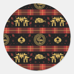 Sticker Rond Nouvel An chinois Tiger Red Check Motif