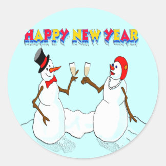 Sticker Rond Nouvel An des neigeurs