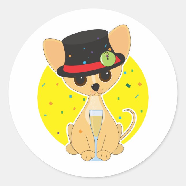 Sticker Rond Nouvel an du Chihuahua (Devant)