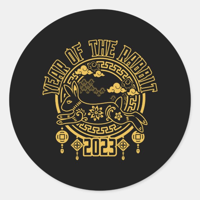 Sticker Rond Nouvel An lunaire chinois du lapin (Devant)