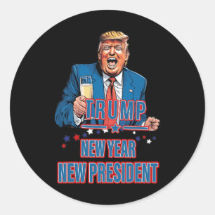 Sticker Rond Nouvel An Nouveau Président Funny Trump 2025 Prene