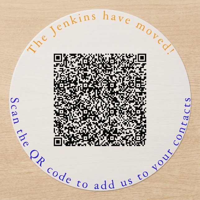 Sticker Rond Nouvelle adresse, code QR, ajouter aux contacts (New address, QR code, add to contacts Classic Round Sticker)