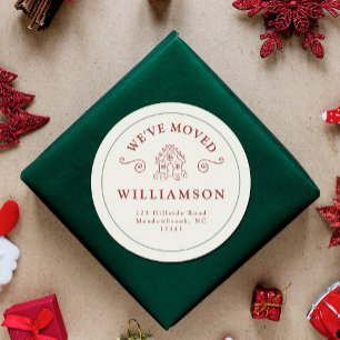 Sticker Rond Nouvelle adresse Fête Noël Rouge pain d'épices