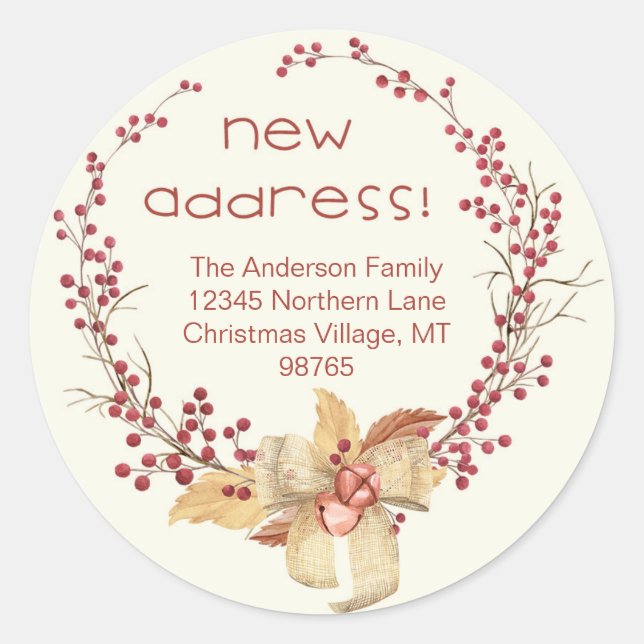 Sticker Rond Nouvelle adresse Natural Berry Wreath (Devant)