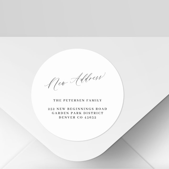 Sticker Rond Nouvelle adresse simple noir blanc faire-part mobi (Créateur téléchargé)