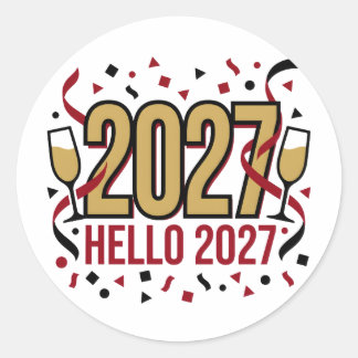 Sticker Rond Nouvelle Année 2027 Bonjour Confettis