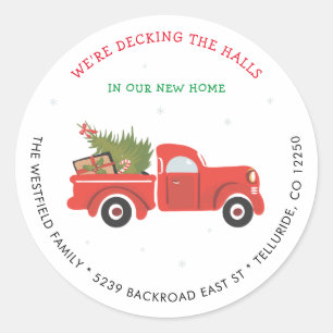 Sticker Rond Nouvelle annonce de déménagement pour Noël avec un