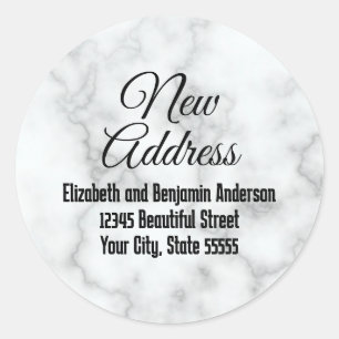 Sticker Rond Nouvelle Annonce de Déménagement sur Marbre Blanc 