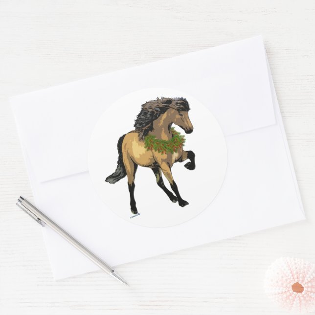 Sticker Rond Nouvelle Christmas Icelandic Horse (Enveloppe)