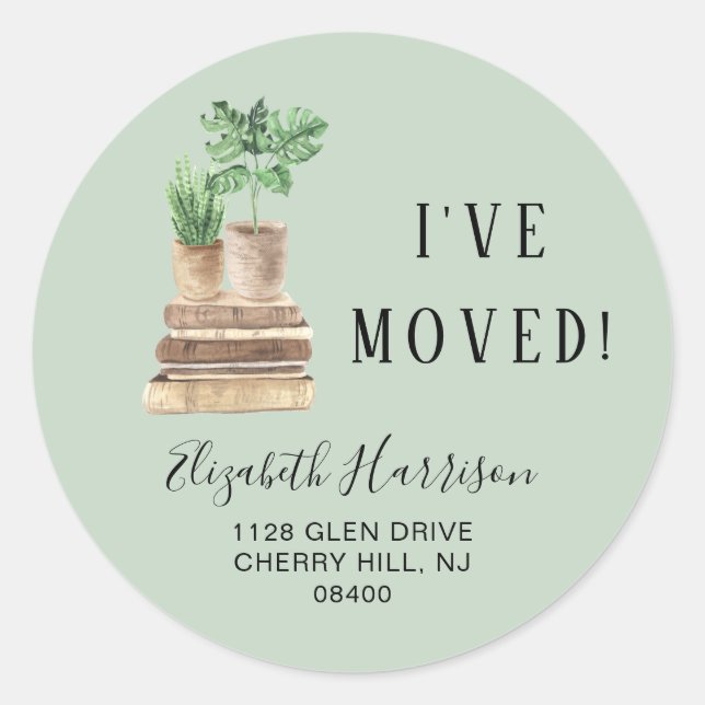Sticker Rond Nouvelle maison Boho Plantes Sage Green Adresse de (Devant)