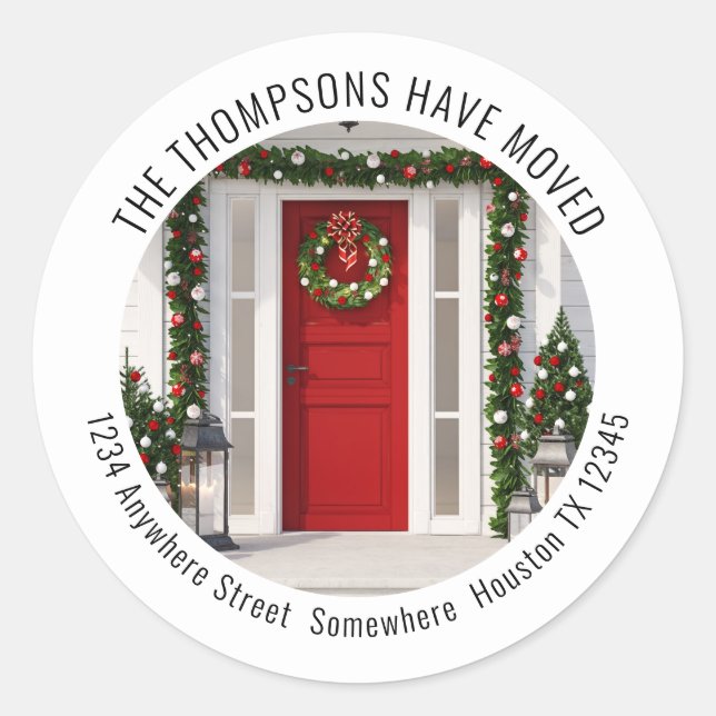 Sticker Rond Nouvelle maison pour Noël Photo Retour Nom Adresse (Devant)