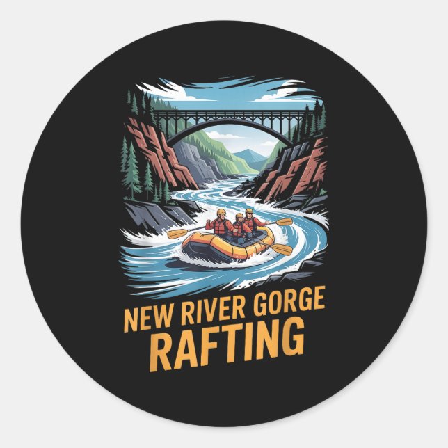 Sticker Rond Nouvelle rivière Gorge Rafting Whitewater Kayak Ou (Devant)
