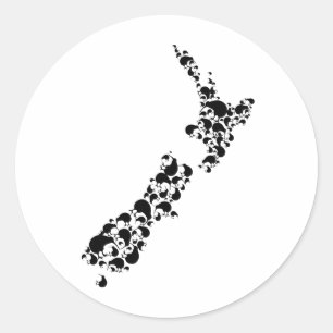 Sticker Rond NOUVELLE-ZÉLANDE - plein de kiwis - noir