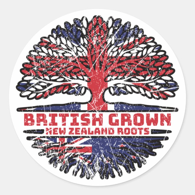 Sticker Rond Nouvelle-Zélande Royaume-Uni British Tree Roots (Devant)