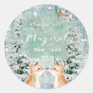 Sticker Rond nouvelles années d'hiver de vacances de neige de