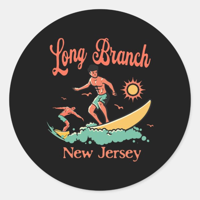 Sticker Rond Nouvelles Vacances de surf du surfeur du New Jerse (Devant)
