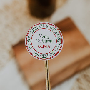 Sticker Rond N'Ouvre Pas Jusqu'Au Décembre 25 Cadeau De Noël