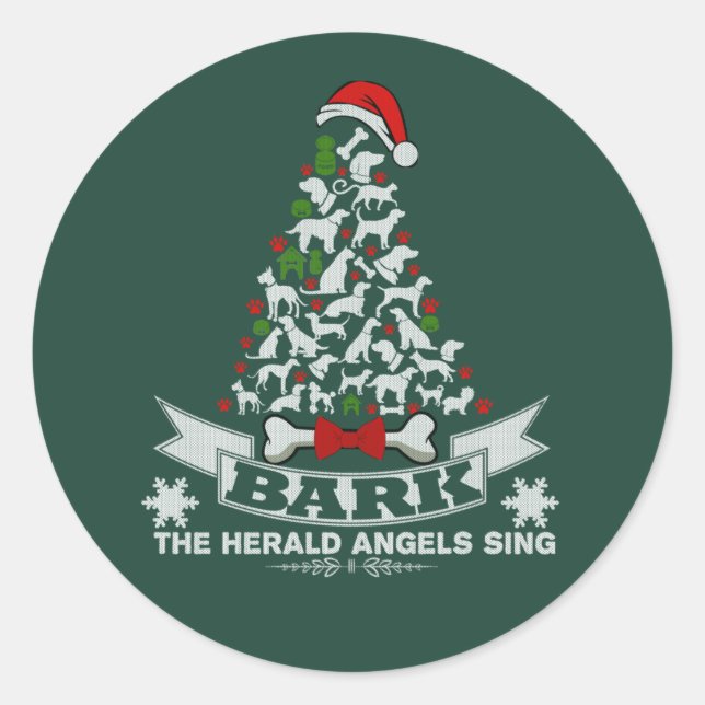 Sticker Rond Novelté chien de Noël d'écorce (Devant)