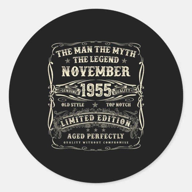 Sticker Rond November 1955 70th Birthday For Men 70 Year Old Bd (Devant)