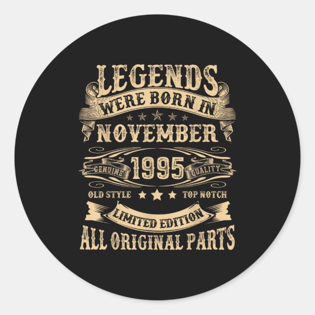 Sticker Rond November 1995 30 Year Old Bday For Men 30th Birthd (Devant)