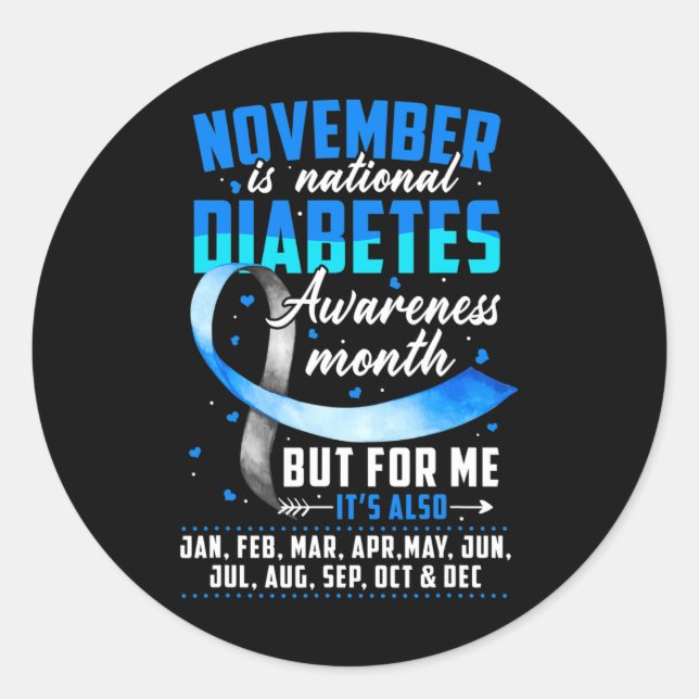 Sticker Rond Novembre c'est le diabète Awareness Month Blue et  (Devant)