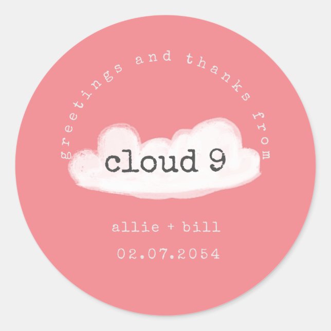 Sticker Rond Nuage 9 pastel rose drôle mignon remerciement humo (Devant)