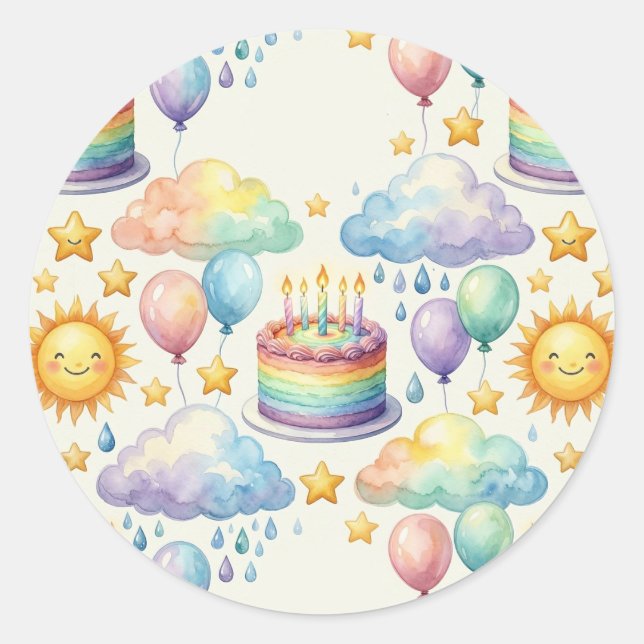 Sticker Rond Nuage Arc-en-ciel Anniversaire  (Devant)