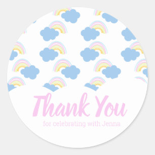 Sticker Rond Nuage Coloré Arc-en-ciel Merci Anniversaire