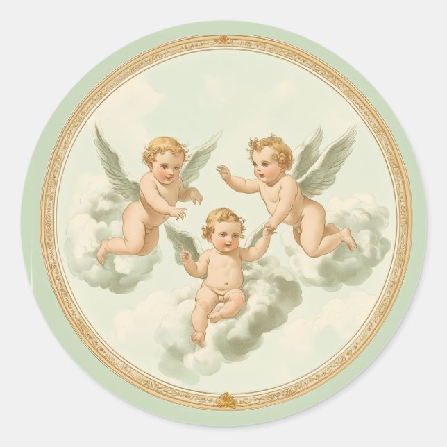 Sticker Rond Nuage de cerub Rococo à la menthe fraîche (Devant)
