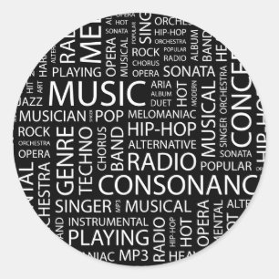 Sticker Rond Nuage de mot de motif de MUSIQUE