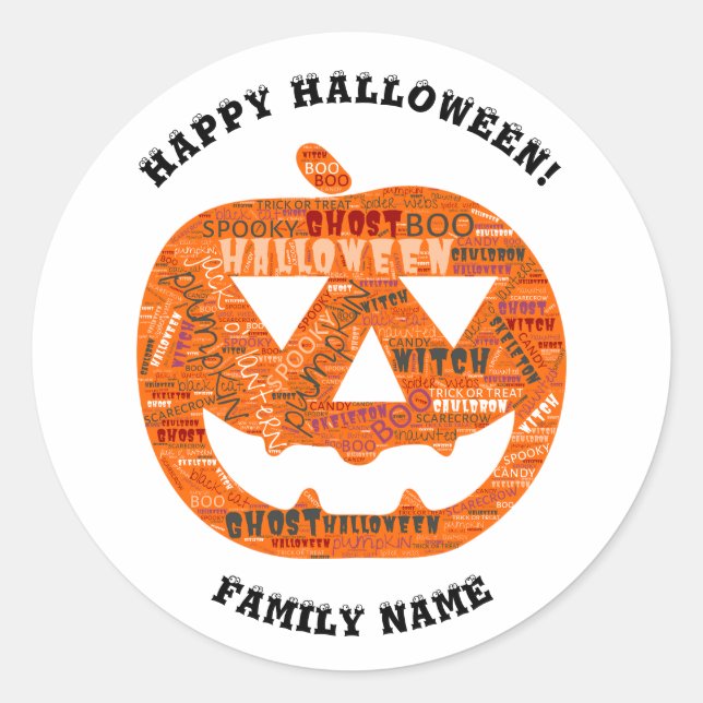 Sticker Rond Nuage de mots d'Halloween personnalisé Jack-o'-lan (Devant)