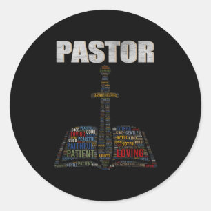 Sticker Rond Nuage de mots du ministre chrétien Église Pasteur