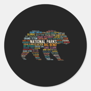 Sticker Rond Nuage De Mots Liste Des Parcs Nationaux Usa Ours C