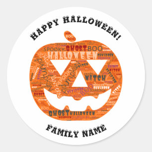 Sticker Rond Nuage de mots personnalisé pour citrouille d'Hallo