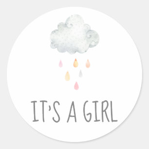 Sticker Rond Nuage de pluie C'est un chevalet Baby shower fille