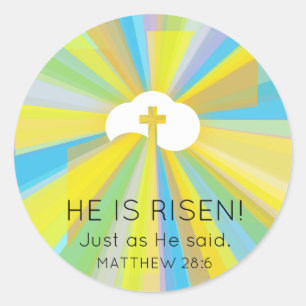 Sticker Rond Nuage et Croix Levés avec des Rayons de Lumière Co